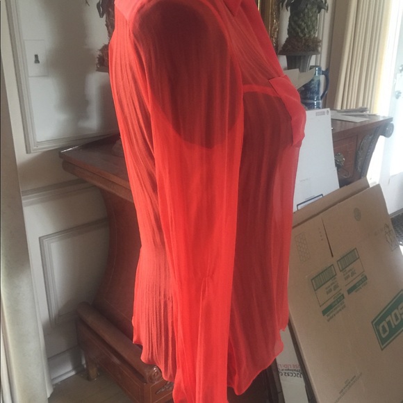 David peck orange silk chiffon sheer blouse SZ S - Picture 3 of 6